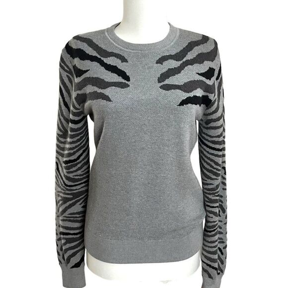 Torn by Ronny Kobo Pullover Sweater Gray Black Zebra Stripe Crewneck Size S - Picture 1 of 10
